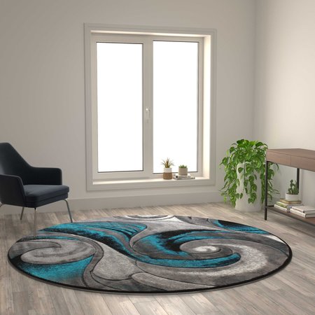 Flash Furniture Turquoise 8' x 8' Modern Ocean Waves Area Rug ACD-RG410-88-TQ-GG